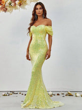 Off Shoulder Sweetheart Neck Sequin Mermaid Dress - Elonnashop